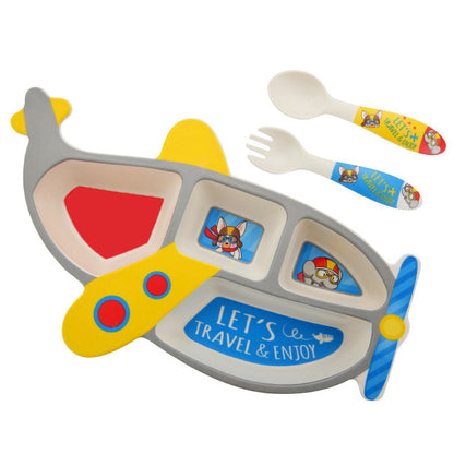 Children's Cartoon Airplane Bamboo Fiber Tableware Set