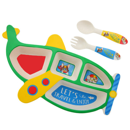 Children's Cartoon Airplane Bamboo Fiber Tableware Set