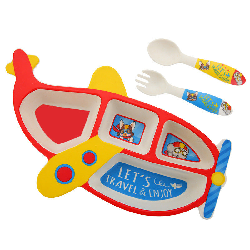 Children's Cartoon Airplane Bamboo Fiber Tableware Set