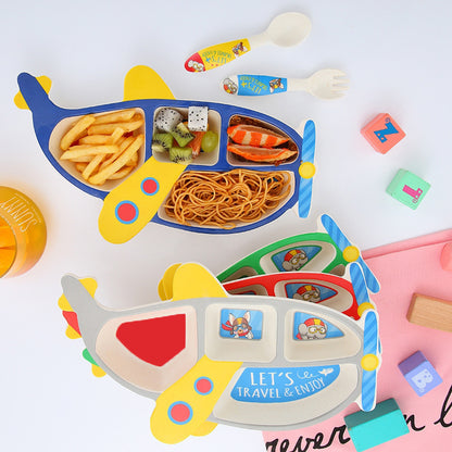 Children's Cartoon Airplane Bamboo Fiber Tableware Set