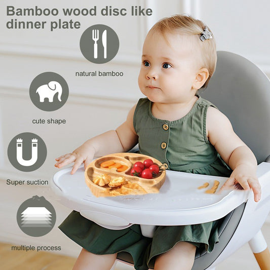 Children's Suction Cup Bamboo And Wood Dining Plate